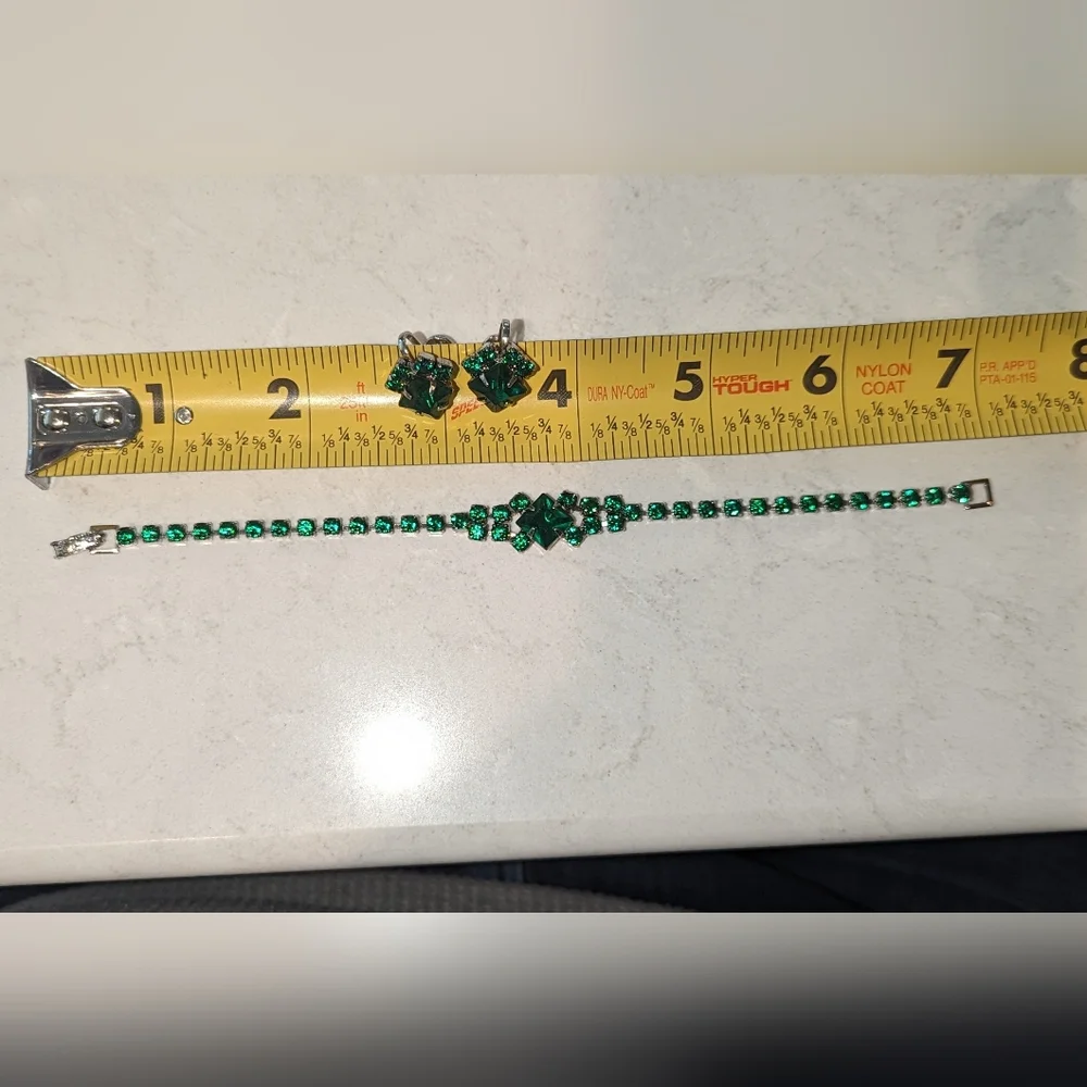 Vintage set emerald green bracelet and earrings - Picture 7 of 8